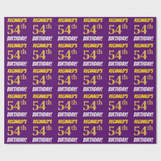 紫、模造フェイク金ゴールド、「54誕生日」 ラッピングペーパー (フラット)