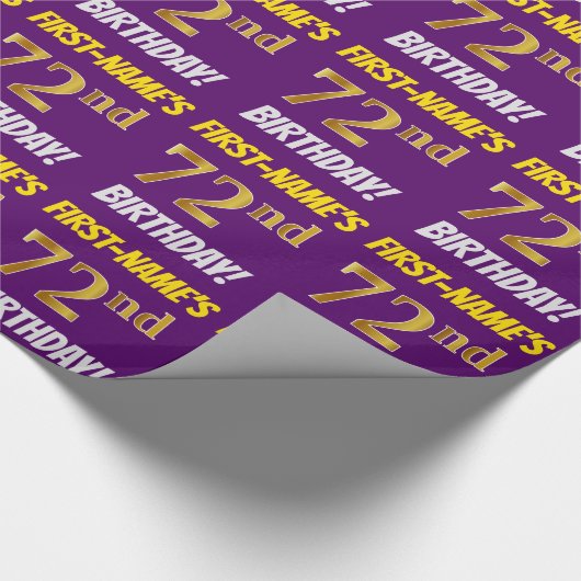 紫、模造フェイク金ゴールド、「72番目の誕生日」 ラッピングペーパー (角)