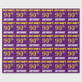 紫、模造フェイク金ゴールド、「90誕生日」 ラッピングペーパー