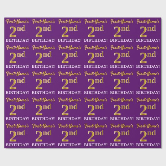 紫、模造金ゴールドルック"第2の誕生日" ラッピングペーパー (フラット)