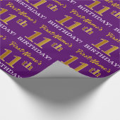 紫、模造金ゴールドルック"11誕生日" ラッピングペーパー (角)