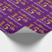 紫、模造金ゴールドルック"15誕生日" ラッピングペーパー (角)