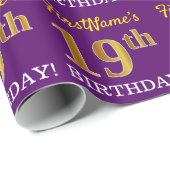 紫、模造金ゴールドルック"19誕生日" ラッピングペーパー (ロールコーナー)