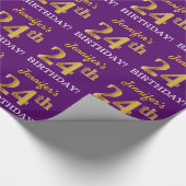 紫、模造金ゴールドルック"24誕生日" ラッピングペーパー (角)