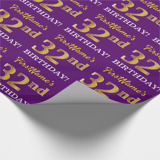 紫、模造金ゴールドルック"32番目の誕生日" ラッピングペーパー (角)