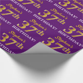 紫、模造金ゴールドルック"37誕生日" ラッピングペーパー (角)