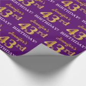 紫、模造金ゴールドルック"43誕生日" ラッピングペーパー (角)