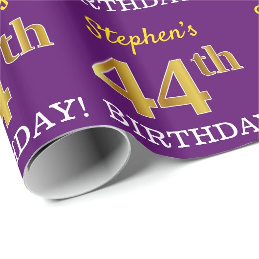紫、模造金ゴールドルック"44誕生日" ラッピングペーパー (ロールコーナー)