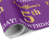 紫、模造金ゴールドルック"5誕生日" ラッピングペーパー (ロールコーナー)