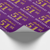 紫、模造金ゴールドルック"51番目の誕生日" ラッピングペーパー (角)