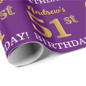 紫、模造金ゴールドルック"51番目の誕生日" ラッピングペーパー (ロールコーナー)