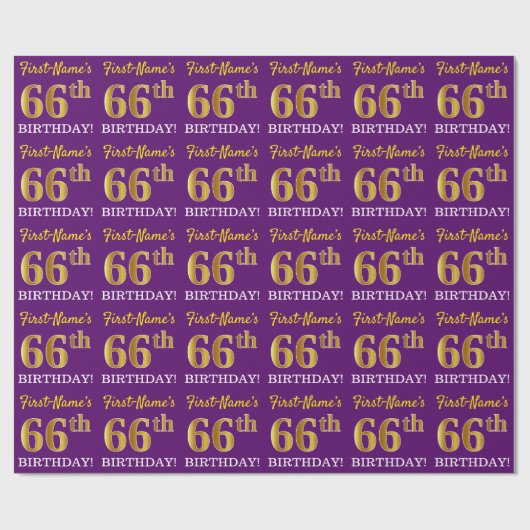 紫、模造金ゴールドルック"66誕生日" ラッピングペーパー (フラット)