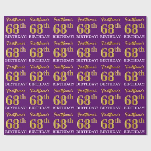 紫、模造金ゴールドルック"68誕生日" ラッピングペーパー (フラット)