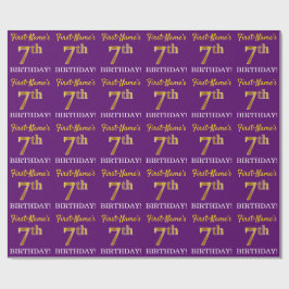 紫、模造金ゴールドルック"7誕生日" ラッピングペーパー