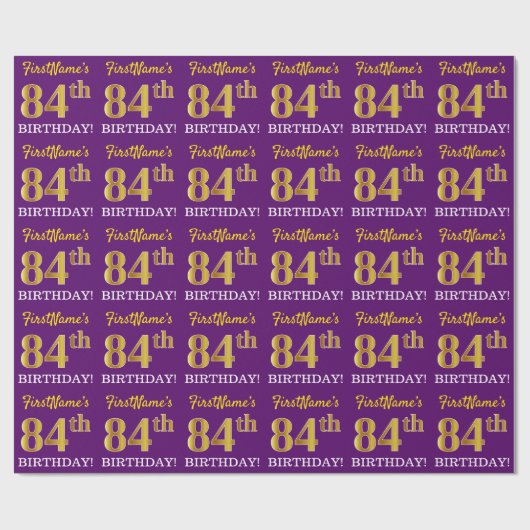 紫、模造金ゴールドルック"84誕生日" ラッピングペーパー (フラット)