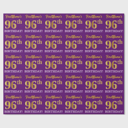 紫、模造金ゴールドルック"96誕生日" ラッピングペーパー (フラット)