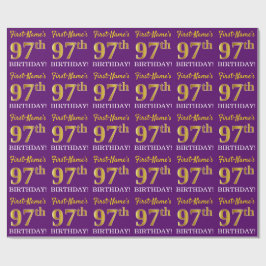 紫、模造金ゴールドルック"97誕生日" ラッピングペーパー