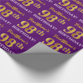 紫、模造金ゴールドルック"98誕生日" ラッピングペーパー (角)