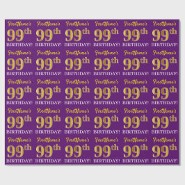 紫、模造金ゴールドルック"99誕生日" ラッピングペーパー