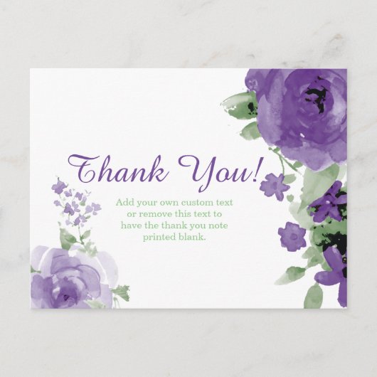 紫、水色、花のサンキューカード ポストカード (正面)