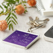 紫、灰色のフローラと蝶キーチェーン キーホルダー (側面)