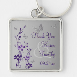紫、灰色のフローラと蝶キーチェーン キーホルダー