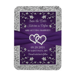 紫、灰色の愛のハート結婚式の日付を保存 マグネット