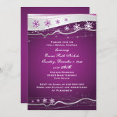 紫、灰色の雪結婚片のブライダルシャワー 招待状 (正面/裏面)