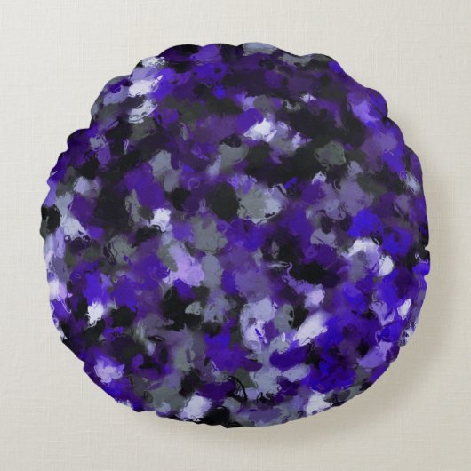 紫、灰色、黒、青の抽象芸術 ラウンドクッション (正面)