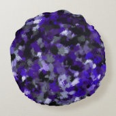 紫、灰色、黒、青の抽象芸術 ラウンドクッション (裏面)