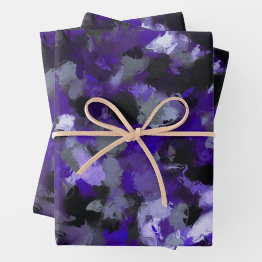 紫、灰色、黒、青の抽象芸術 ラッピングペーパーシート (インサイチュ)
