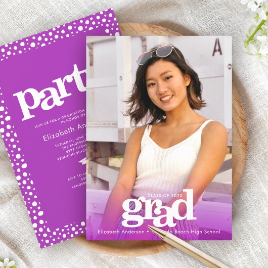 紫 現代 ボールド グラデーション パーティ シンプル エレガント フォト 招待状