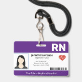 紫 | 病院 医療従事者 写真付きIDカード バッジ (ストラップ付き表面)
