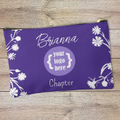 紫、白い花、ロゴメイクアップバッグ アクセサリーポーチ