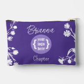 紫、白い花、ロゴメイクアップバッグ アクセサリーポーチ (裏面)