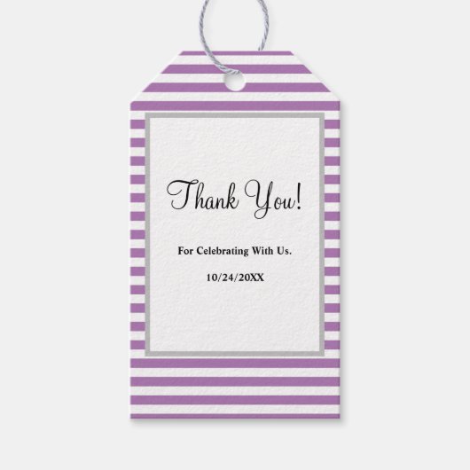 紫/白のギフトストライプラベル ギフトタグ (正面)