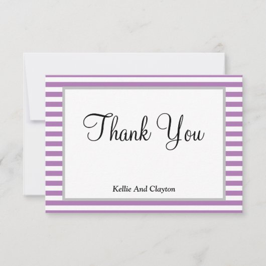 紫/白のフレームストライプサンキューカード (正面)