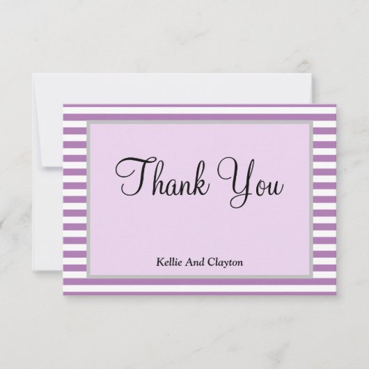 紫/白のフレームストライプサンキューカード (正面)