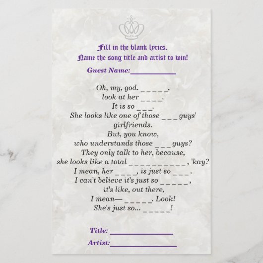 紫|白アフリカプリンセス赤ちゃんシャワーゲーム チラシ (裏面)