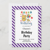 紫/白ストライプの誕生日パーティー 招待状 (正面)