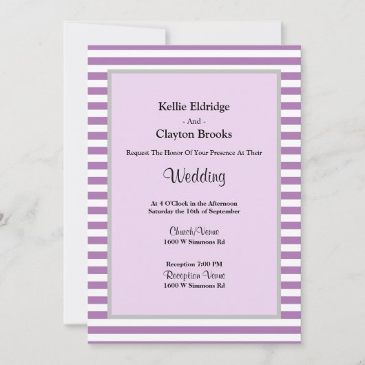 紫/白ストライプ結婚式招待状 招待状 (正面)