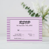 紫/白ストライプ額縁結婚式RSVPカード 出欠カード (スタンド正面)
