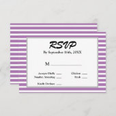 紫/白ストライプ額縁結婚式RSVPカード 出欠カード (正面/裏面)