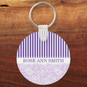 紫 – 白ストライプ・波渦巻形の模様・カスタム キーホルダー (正面)