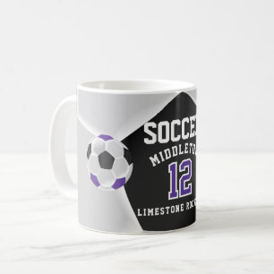 紫、白黒⚽サッカースポーツ コーヒーマグカップ