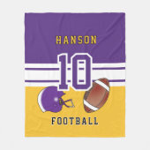 🏈紫、白、および金ゴールドのスポーツレター フリースブランケット (正面)