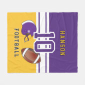 🏈紫、白、および金ゴールドのスポーツレター フリースブランケット (正面(横))