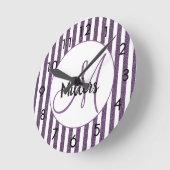 紫（白）色(グリッター)モストライプノグラム名 ラウンド壁時計 (傾斜)