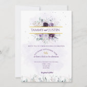 紫、白、薄紫フローラ結婚式招待状 招待状 (正面)