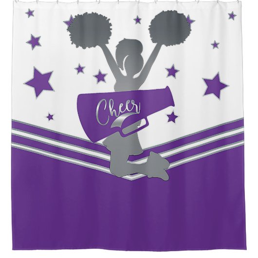 紫 白 銀 星 チアリーディング シャワーカーテン (正面)
